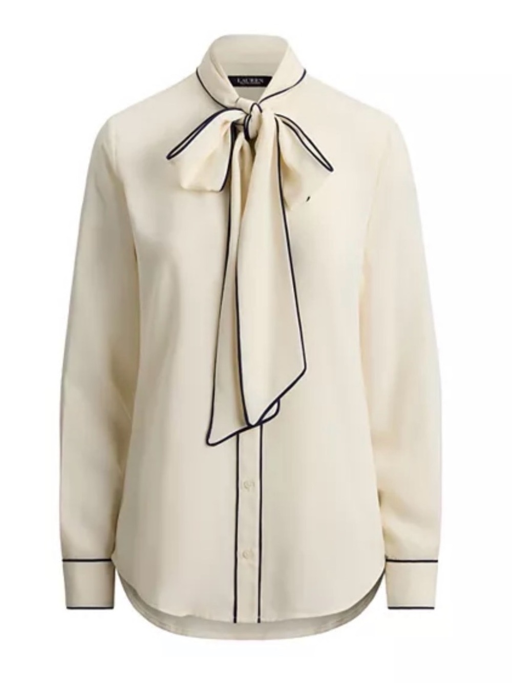 Ralph Lauren Two Tone Georgette Tie Neck Blouse - Picture 4 of 8
